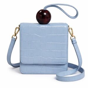 Light Blue Croc-Embossed Crossbody Bag with Wristlet amber ball  Accent